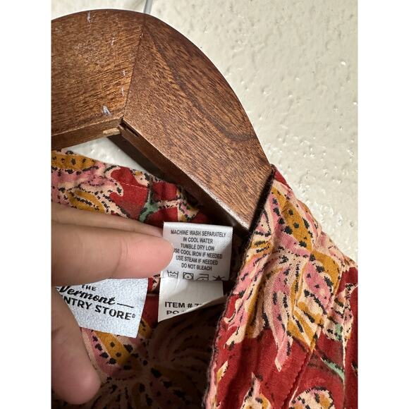 The Vermont Country Store Red Floral Block Print Button Up Jacket Womans Large - Picture 8 of 9
